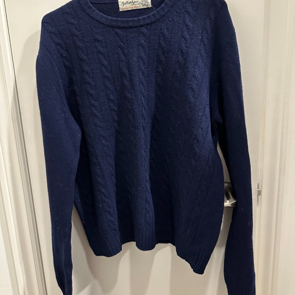 Ballantyne of Peebles Limited Edition 100% Wool Navy Cable Knit Sweater